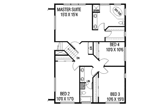 Floor Plan - Upper Floor for Traditional House Plan #60-344 - 4 bed, 3 bath