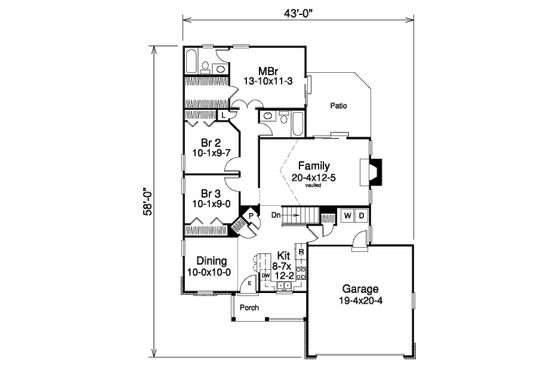 Floor Plan - Main Floor for Traditional House Plan #57-330 - 3 bed, 2 bath