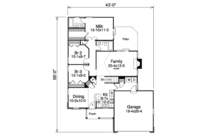 Home Plan - Floor Plan - Main Floor for Traditional House Plan #57-330 - 3 bed, 2 bath