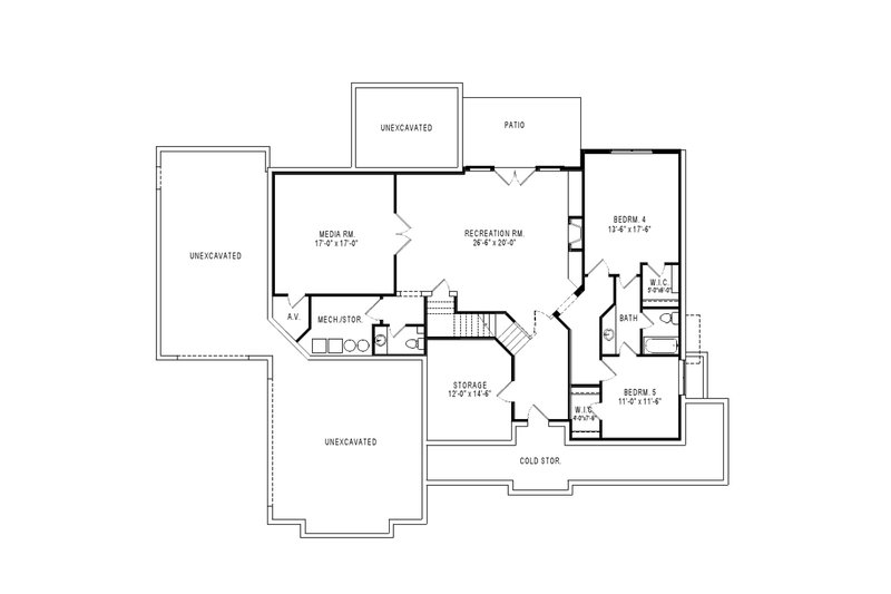 House Blueprint - Floor Plan - Lower Floor for Craftsman House Plan #920-105 - 3 bed, 3.5 bath