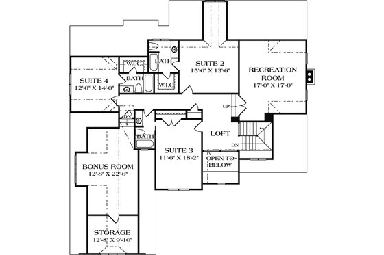 Floor Plan - Upper Floor for Craftsman House Plan #453-14 - 4 bed, 4.5 bath
