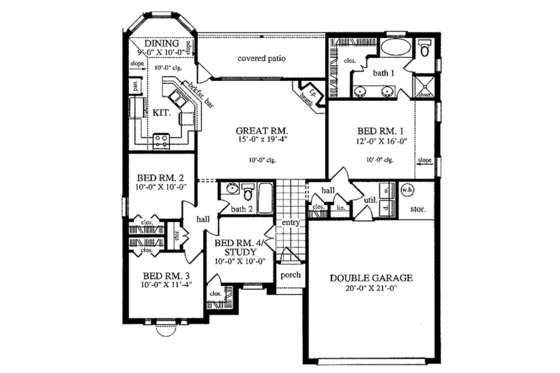 Floor Plan - Main Floor for Traditional House Plan #42-391 - 4 bed, 2 bath