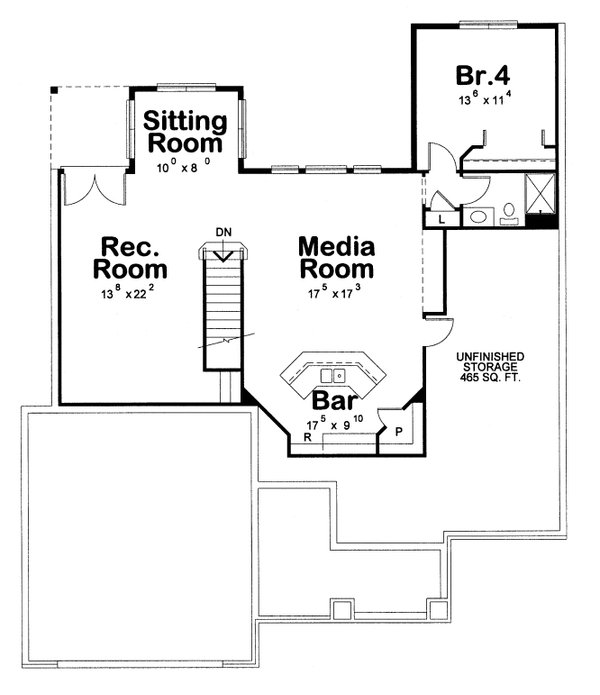 Bungalow Floor Plan - Lower Floor Plan #20-1756