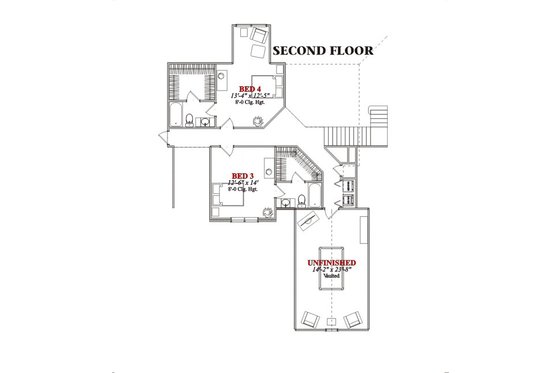 Floor Plan - Upper Floor for Traditional House Plan #63-228 - 4 bed, 4 bath