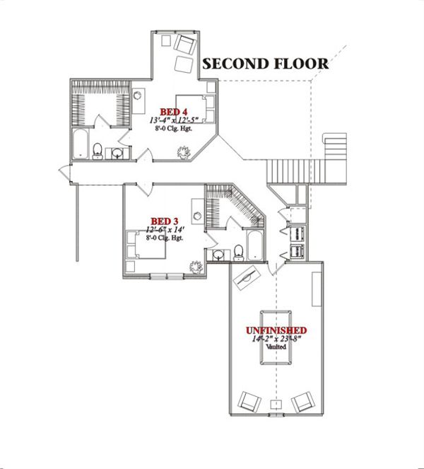 Traditional Floor Plan - Upper Floor Plan #63-228