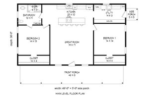 Floor Plan - Main Floor for Traditional House Plan #932-490 - 2 bed, 1 bath