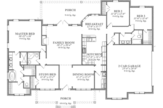 Floor Plan - Main Floor for European House Plan #63-123 - 4 bed, 3 bath