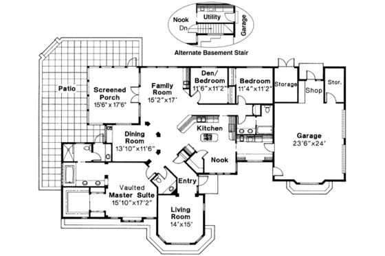 Floor Plan - Main Floor for Mediterranean House Plan #124-132 - 3 bed, 2.5 bath