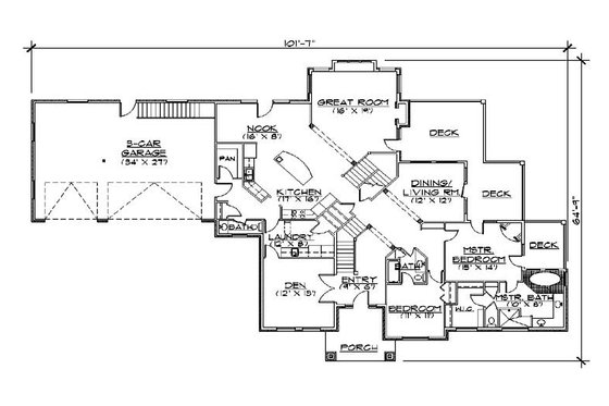 Floor Plan - Main Floor for Traditional House Plan #5-433 - 7 bed, 6 bath
