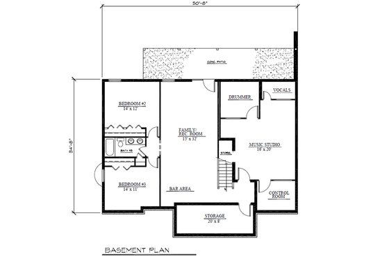 Floor Plan - Lower Floor for Ranch House Plan #123-112 - 4 bed, 3 bath