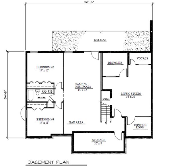 Ranch Floor Plan - Lower Floor Plan #123-112
