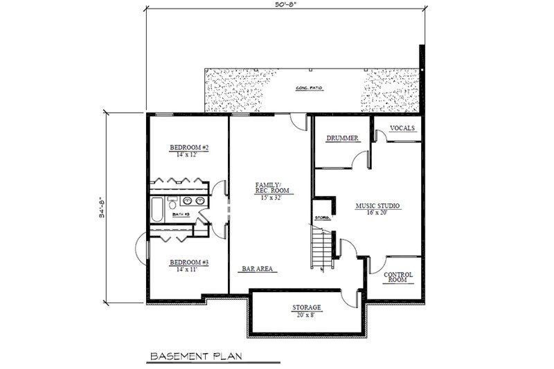 Home Plan - Floor Plan - Lower Floor for Ranch House Plan #123-112 - 4 bed, 3 bath