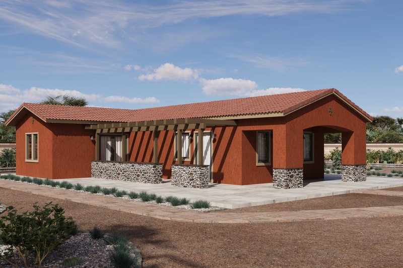 Adobe / Southwestern Style House Plan - 2 Beds 2 Baths 909 Sq/Ft Plan #1106-97 Exterior