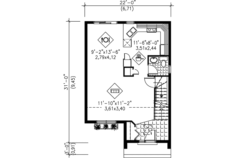 Architectural House Design - Floor Plan - Main Floor House Plan #25-2283 - 2 bed, 2 bath