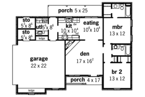 Floor Plan - Main Floor for Traditional House Plan #16-245 - 2 bed, 2 bath
