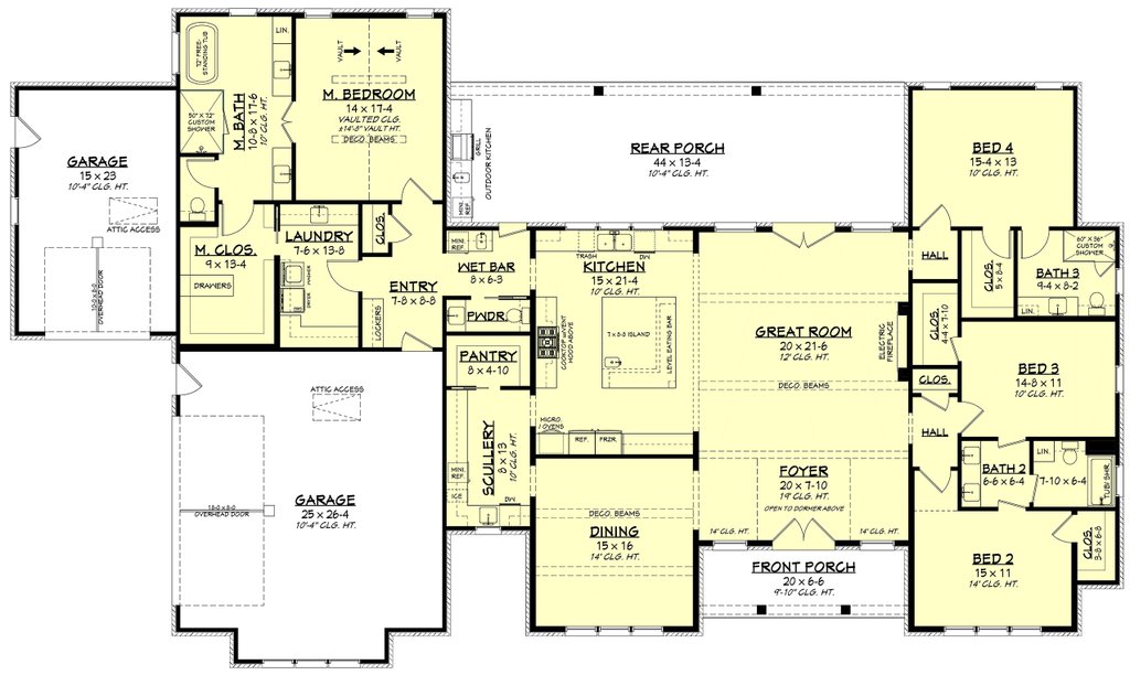 Floor plan for a large four-bedroom home