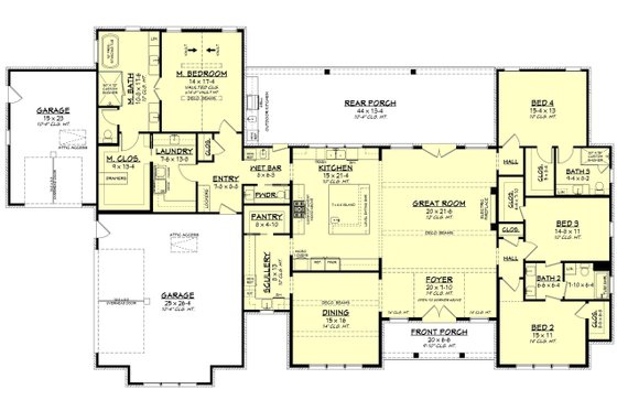 Floor Plan - Main Floor for Farmhouse House Plan #430-415 - 4 bed, 3.5 bath