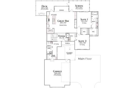 Floor Plan - Main Floor for Modern House Plan #49-291 - 4 bed, 3.5 bath
