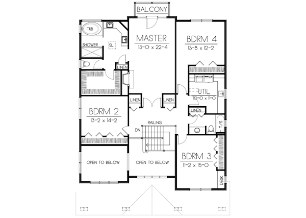 Craftsman Floor Plan - Upper Floor Plan #100-459