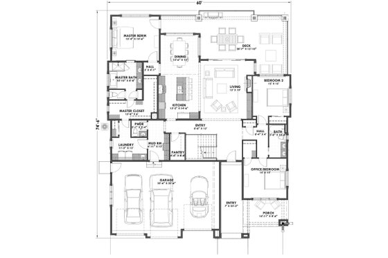 Floor Plan - Main Floor for Ranch House Plan #1069-7 - 3 bed, 2.5 bath