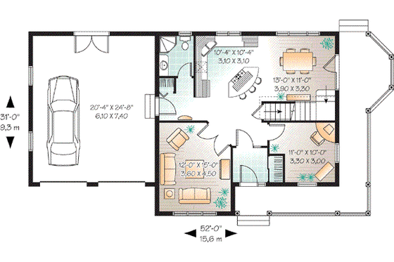 Floor Plan - Main Floor for Country House Plan #23-622 - 3 bed, 2 bath