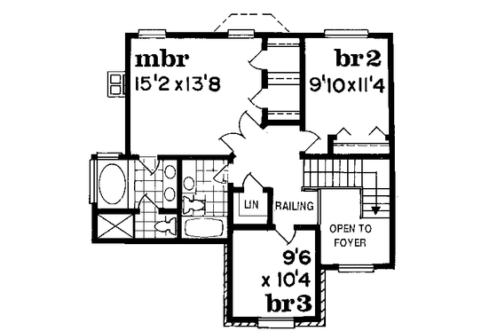 Floor Plan - Upper Floor for Traditional House Plan #47-608 - 3 bed, 2.5 bath