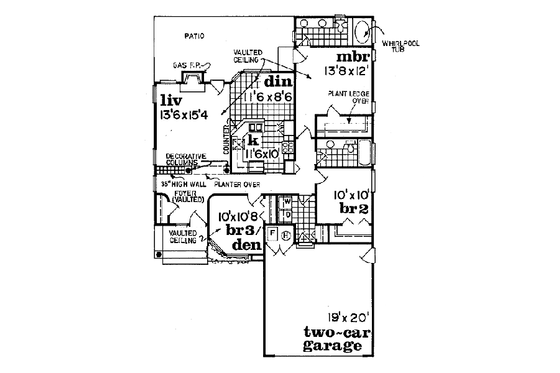 Floor Plan - Main Floor for Mediterranean House Plan #47-202 - 3 bed, 2 bath