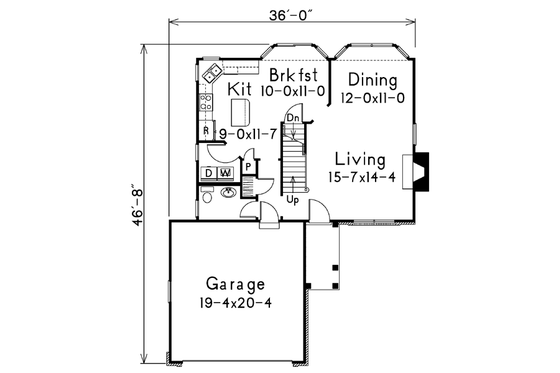Floor Plan - Main Floor for Traditional House Plan #57-177 - 3 bed, 2.5 bath