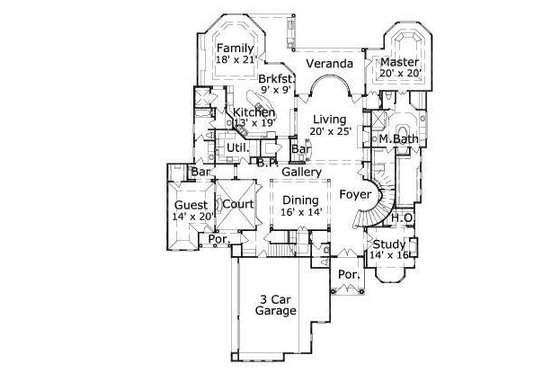 Floor Plan - Main Floor for European House Plan #411-455 - 5 bed, 5.5 bath