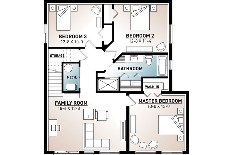 House Plan Design - Floor Plan - Lower Floor for Cottage House Plan #23-2713 - 3 bed, 2 bath