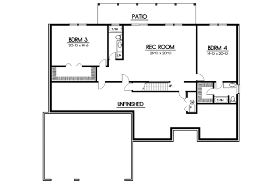 Floor Plan - Lower Floor for Mediterranean House Plan #100-439 - 3 bed, 2 bath
