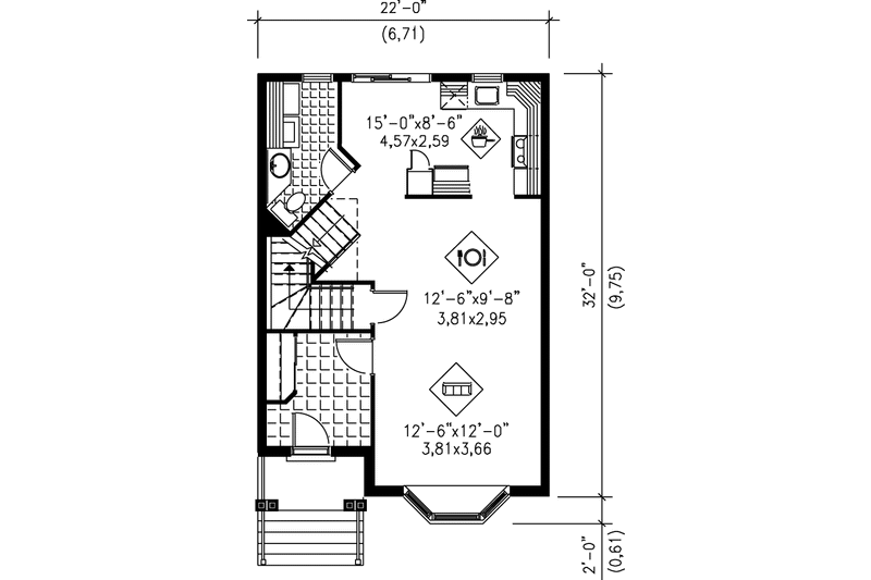 Dream House Plan - Floor Plan - Main Floor for European House Plan #25-207 - 3 bed, 1.5 bath