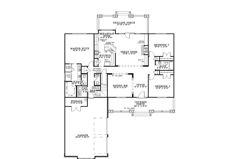Home Plan - Floor Plan - Main Floor for Country House Plan #17-2148 - 4 bed, 3.5 bath
