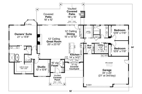 Floor Plan - Main Floor for Craftsman House Plan #124-1240 - 3 bed, 2.5 bath