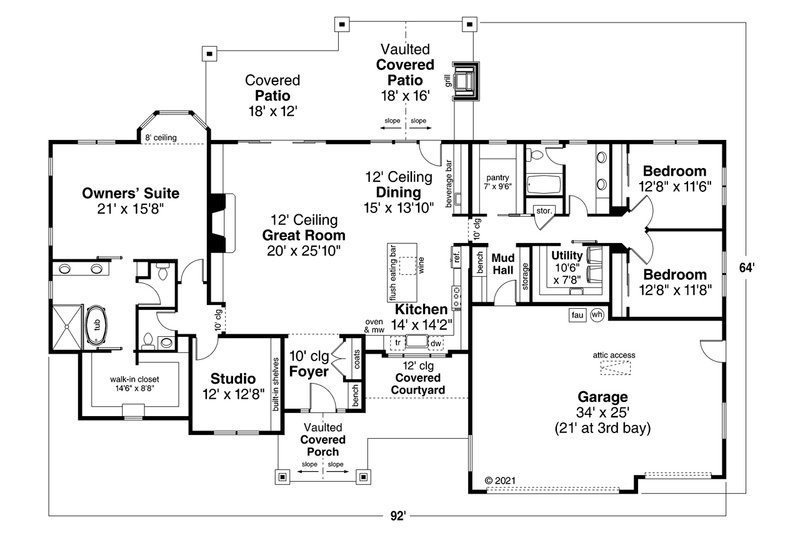 House Plan Design - Floor Plan - Main Floor for Craftsman House Plan #124-1240 - 3 bed, 2.5 bath