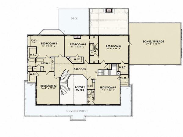 Floor Plan - Upper Floor for Traditional House Plan #54-720 - 6 bed, 4 bath