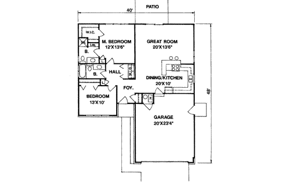Floor Plan - Main Floor for Ranch House Plan #116-171 - 2 bed, 2 bath