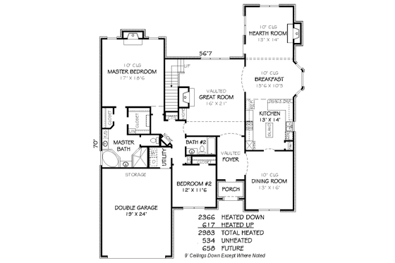 Floor Plan - Main Floor for European House Plan #424-148 - 4 bed, 3 bath