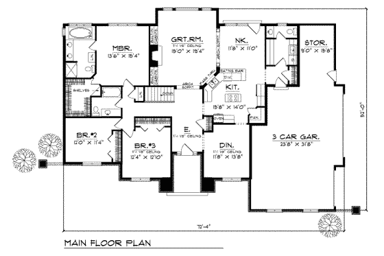 Floor Plan - Main Floor for Traditional House Plan #70-305 - 3 bed, 2.5 bath