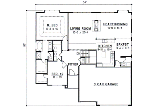 Floor Plan - Main Floor for Traditional House Plan #67-352 - 4 bed, 3 bath