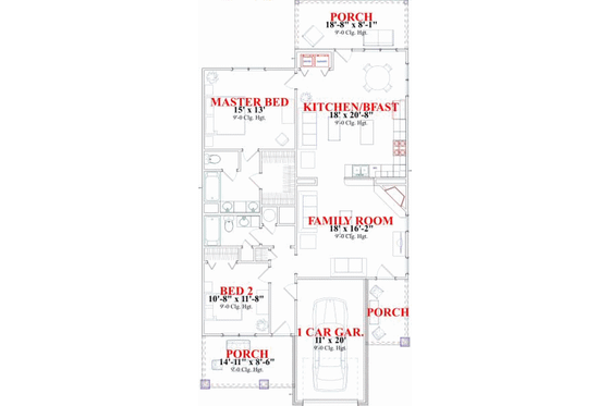 Floor Plan - Main Floor for Cottage House Plan #63-149 - 2 bed, 2 bath
