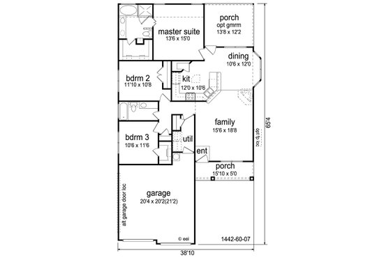 Floor Plan - Main Floor for Craftsman House Plan #84-451 - 3 bed, 2 bath