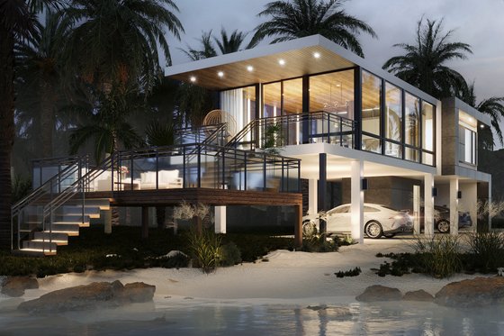 Exterior - Front Elevation 3 for Modern House Plan #1066-301 - 1 bed, 1.5 bath