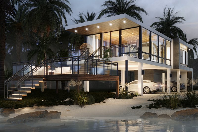 Dream House Plan - Exterior - Front Elevation 3 for Modern House Plan #1066-301 - 1 bed, 1.5 bath