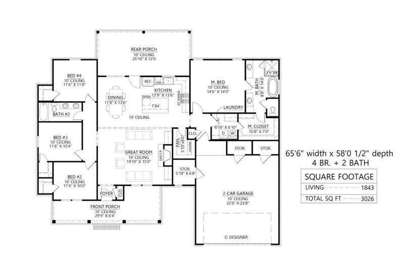 Architectural House Design - Main Floor plan - Slab and Crawlspace version
