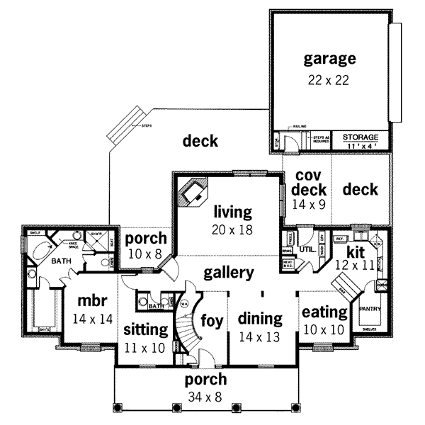 Home Plan - Southern Floor Plan - Main Floor Plan #45-203