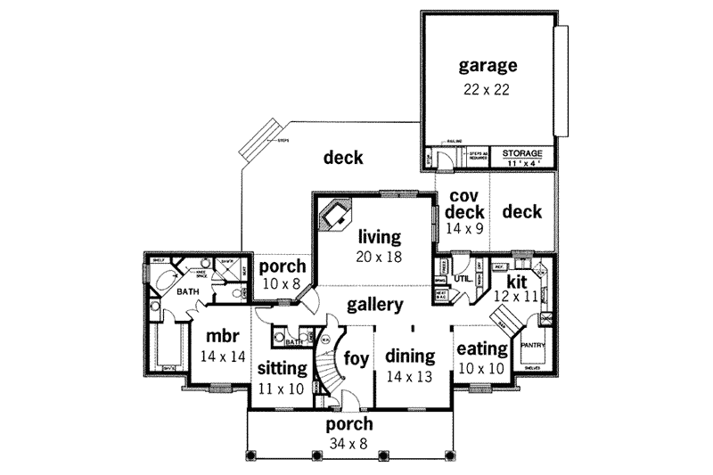 Home Plan - Floor Plan - Main Floor for Southern House Plan #45-203 - 3 bed, 2.5 bath