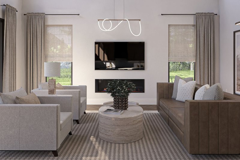 House Blueprint - Interior - Family Room 1 for Barndominium House Plan #455-385 - 6 bed, 5.5 bath