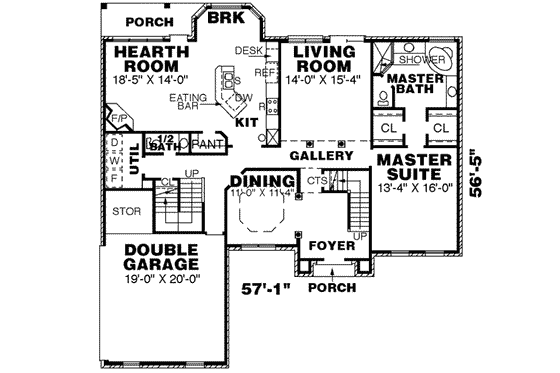 Floor Plan - Main Floor for Traditional House Plan #34-209 - 4 bed, 2.5 bath