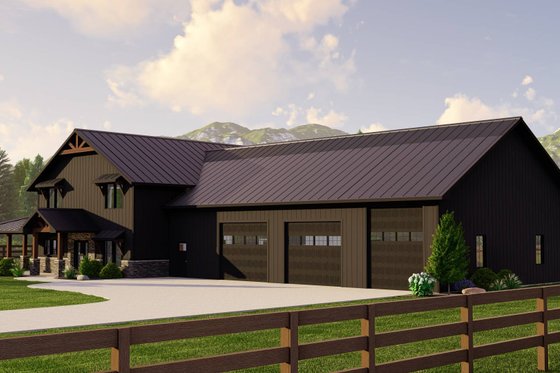 Exterior - Front Elevation 4 for Barndominium House Plan #1064-110 - 3 bed, 2.5 bath